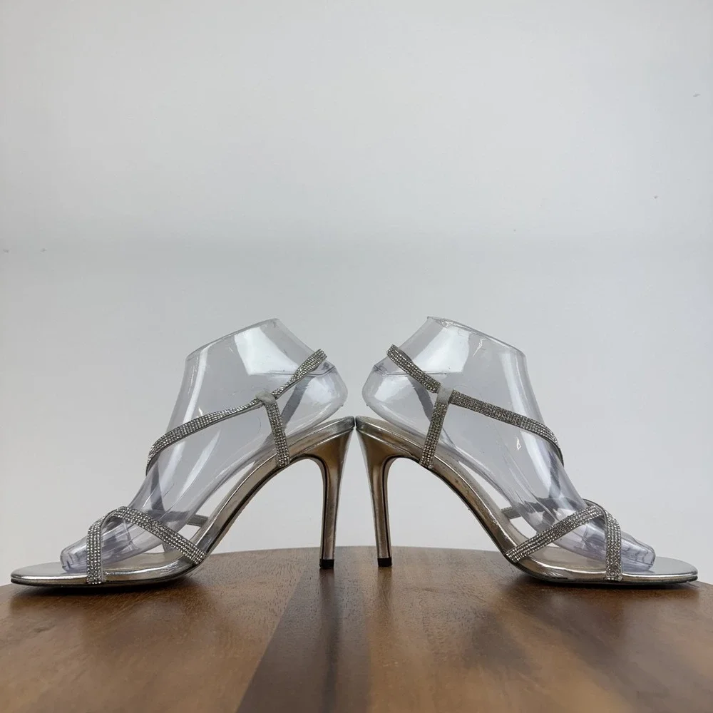 Womens BP Hayzel Rhinestone Strappy Slip On Stiletto Heeled Sandals Size 7.5 GUC